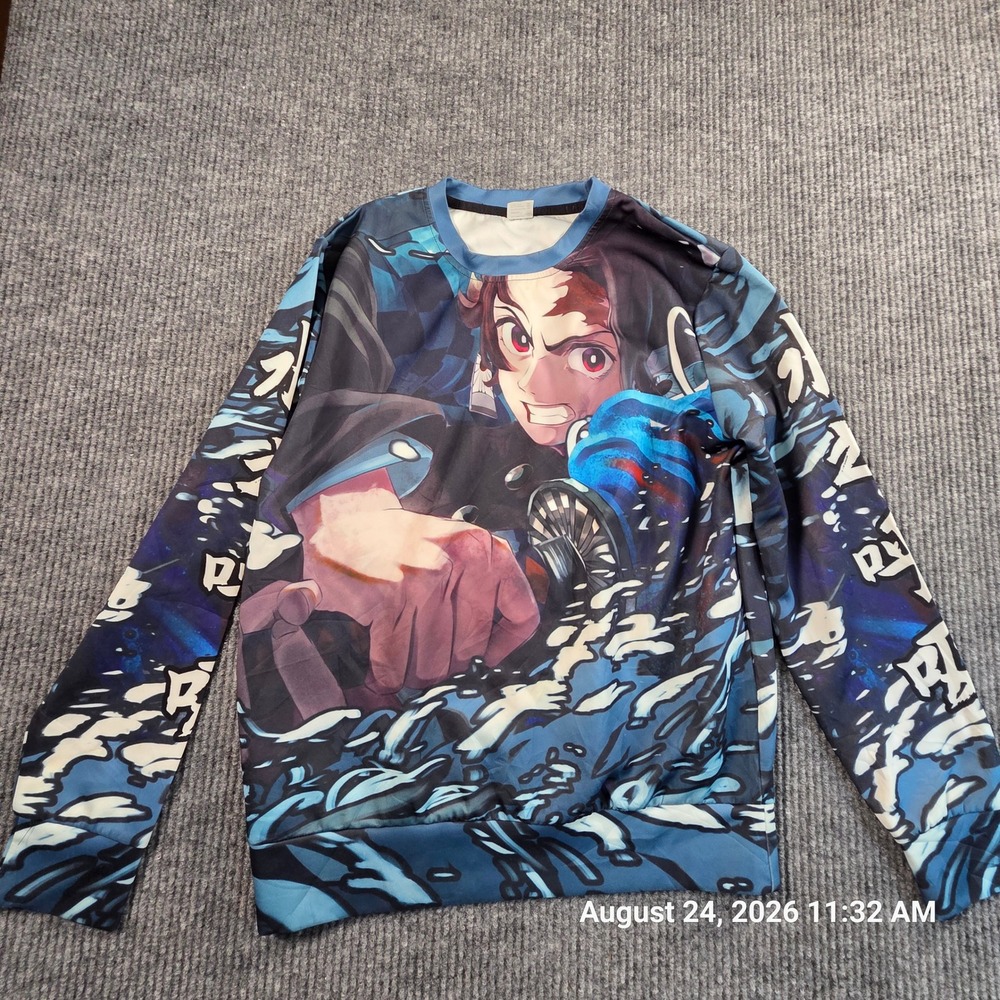 Demon Slayer Tanjiro Kamado Graphic Sweatshirt Blue Anime All Over Print Small
